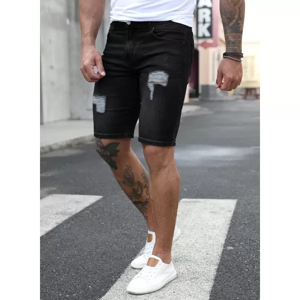 JMIERR Mens Shorts Casual Denim Stretch Slim Fit Washed Distressed Rolled Ripped Jean Shorts for Men