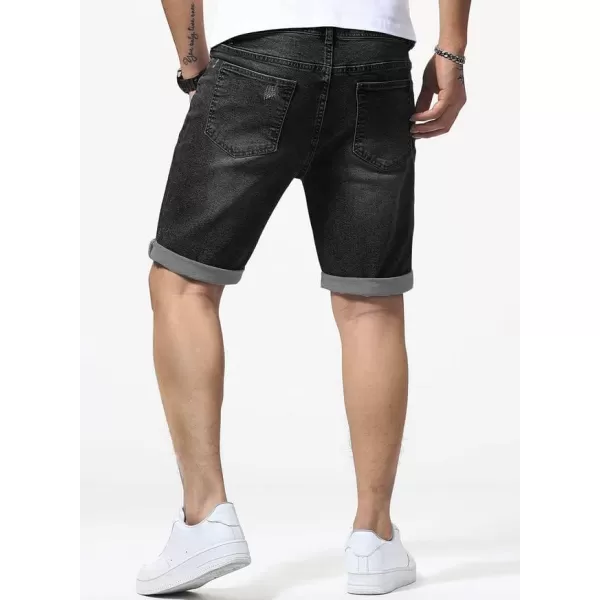 JMIERR Mens Shorts Casual Denim Stretch Slim Fit Washed Distressed Rolled Ripped Jean Shorts for Men