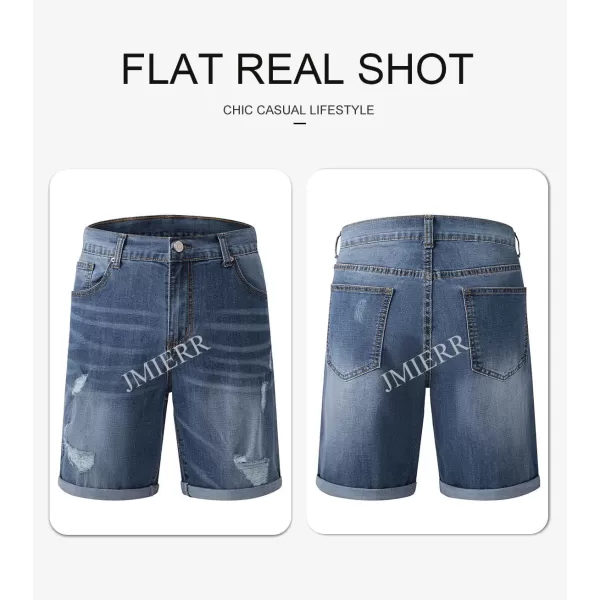 JMIERR Mens Shorts Casual Denim Stretch Slim Fit Washed Distressed Rolled Ripped Jean Shorts for Men