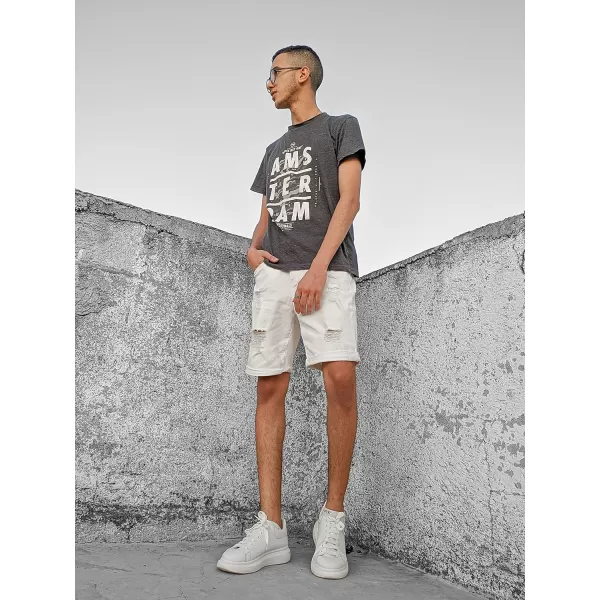 JMIERR Mens Shorts Casual Denim Stretch Slim Fit Washed Distressed Rolled Ripped Jean Shorts for Men