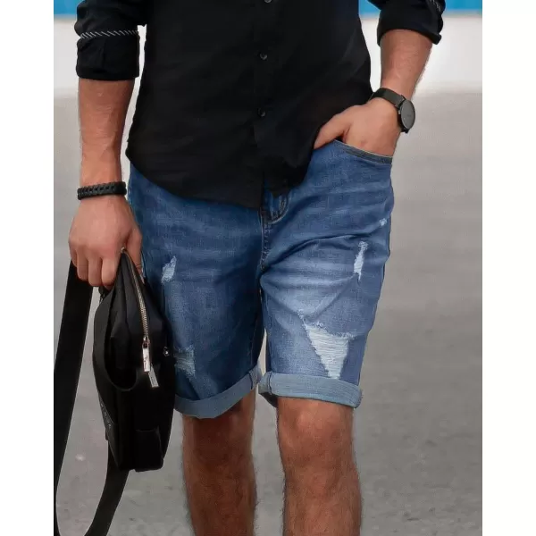 JMIERR Mens Shorts Casual Denim Stretch Slim Fit Washed Distressed Rolled Ripped Jean Shorts for Men