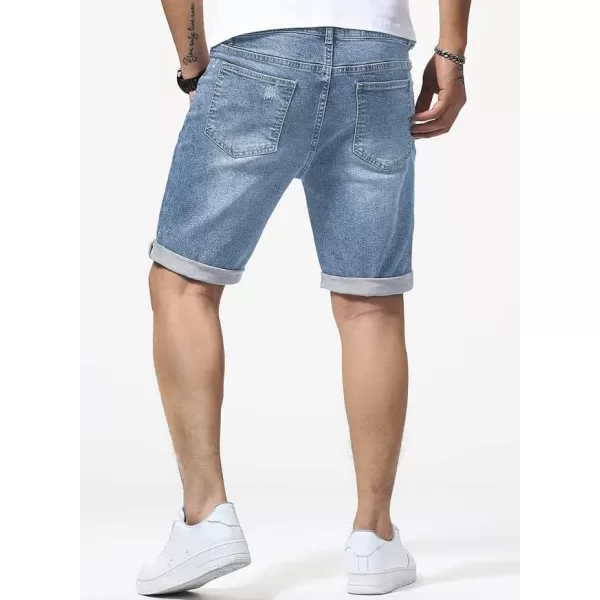 JMIERR Mens Shorts Casual Denim Stretch Slim Fit Washed Distressed Rolled Ripped Jean Shorts for Men