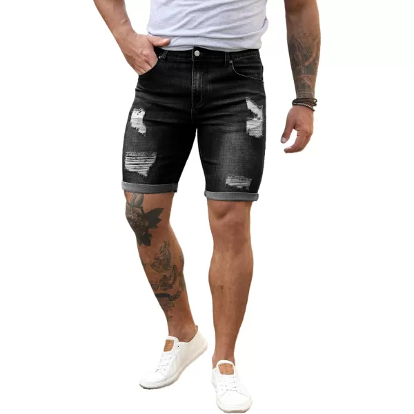 JMIERR Mens Shorts Casual Denim Stretch Slim Fit Washed Distressed Rolled Ripped Jean Shorts for Men