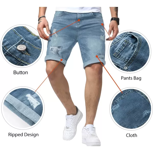 JMIERR Mens Shorts Casual Denim Stretch Slim Fit Washed Distressed Rolled Ripped Jean Shorts for Men
