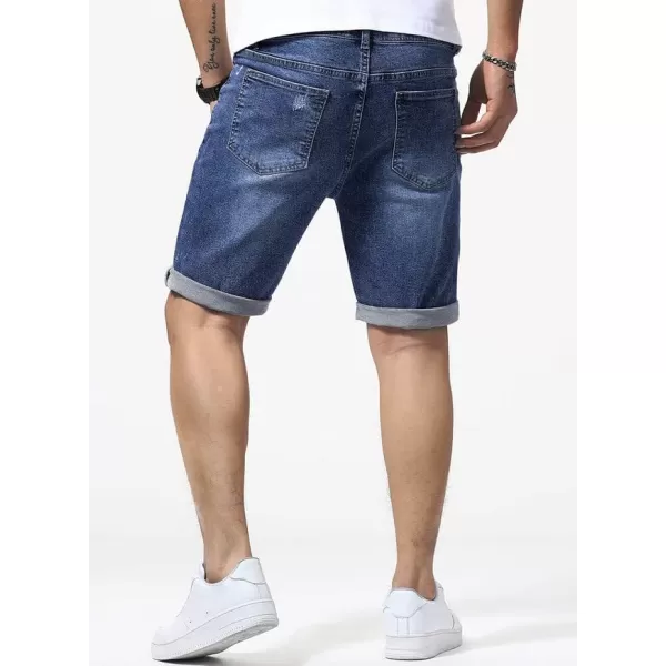 JMIERR Mens Shorts Casual Denim Stretch Slim Fit Washed Distressed Rolled Ripped Jean Shorts for Men