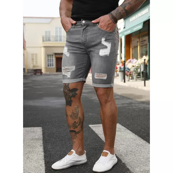 JMIERR Mens Shorts Casual Denim Stretch Slim Fit Washed Distressed Rolled Ripped Jean Shorts for Men