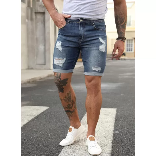 JMIERR Mens Shorts Casual Denim Stretch Slim Fit Washed Distressed Rolled Ripped Jean Shorts for Men