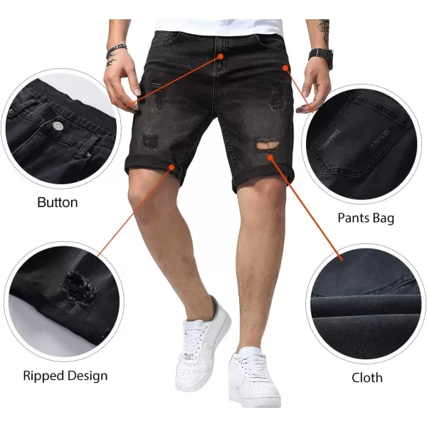 JMIERR Mens Shorts Casual Denim Stretch Slim Fit Washed Distressed Rolled Ripped Jean Shorts for Men