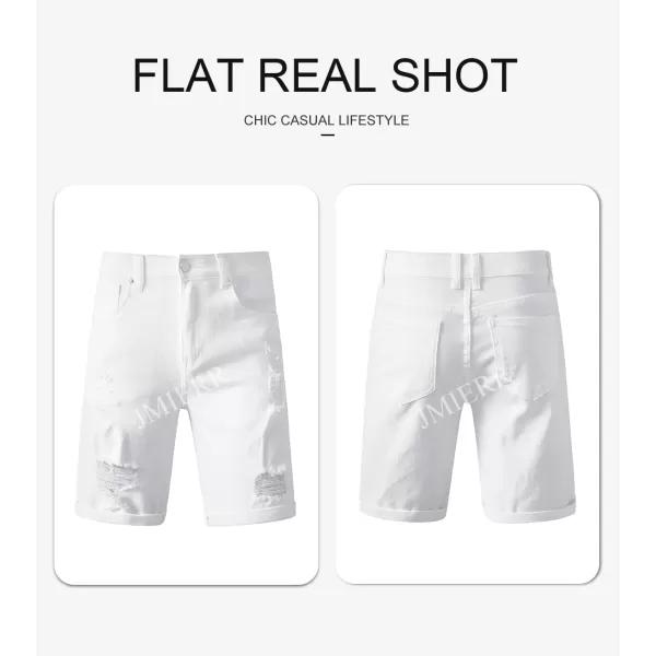 JMIERR Mens Shorts Casual Denim Stretch Slim Fit Washed Distressed Rolled Ripped Jean Shorts for Men