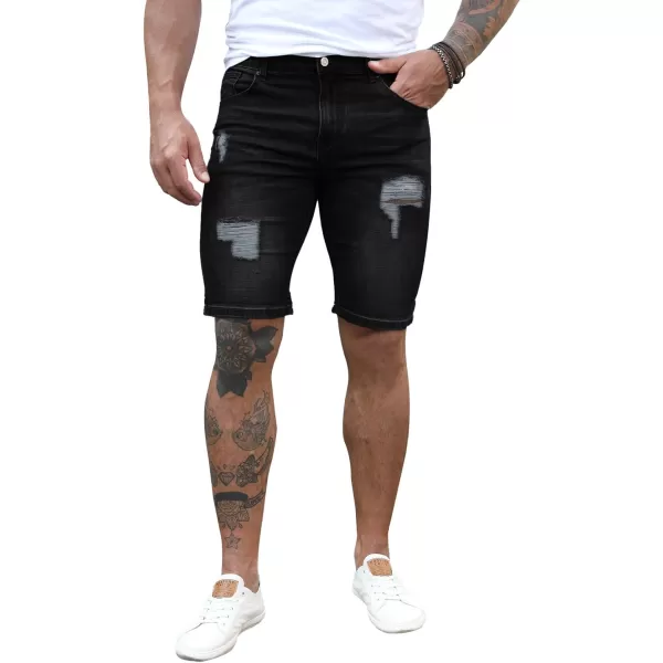 JMIERR Mens Shorts Casual Denim Stretch Slim Fit Washed Distressed Rolled Ripped Jean Shorts for Men