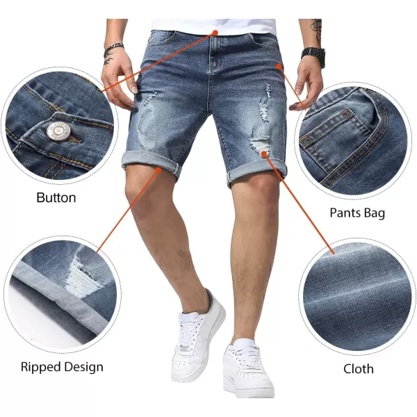 JMIERR Mens Shorts Casual Denim Stretch Slim Fit Washed Distressed Rolled Ripped Jean Shorts for Men
