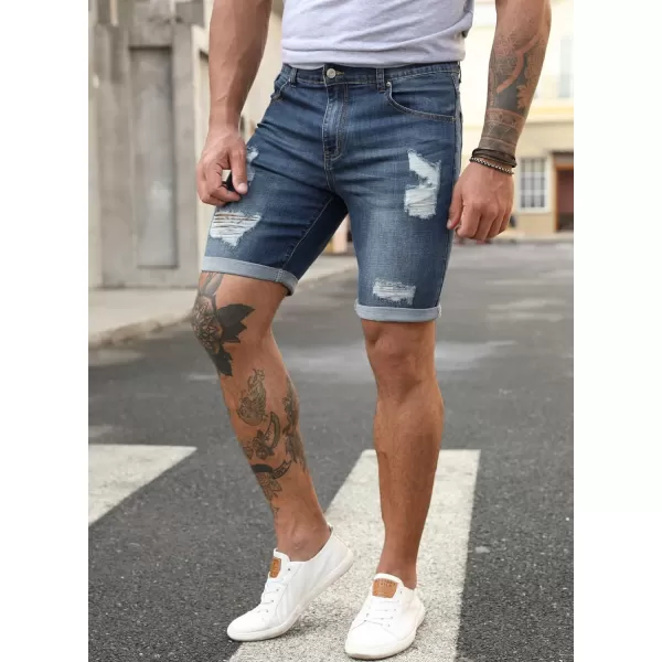JMIERR Mens Shorts Casual Denim Stretch Slim Fit Washed Distressed Rolled Ripped Jean Shorts for Men