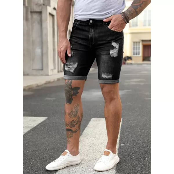 JMIERR Mens Shorts Casual Denim Stretch Slim Fit Washed Distressed Rolled Ripped Jean Shorts for Men