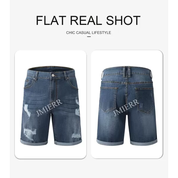 JMIERR Mens Shorts Casual Denim Stretch Slim Fit Washed Distressed Rolled Ripped Jean Shorts for Men