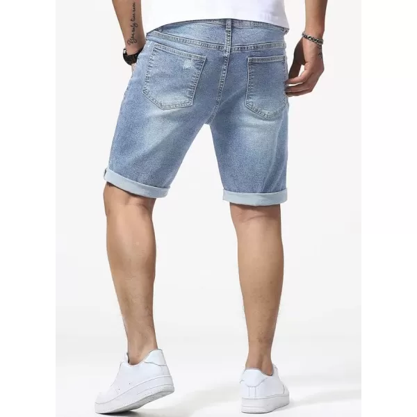 JMIERR Mens Shorts Casual Denim Stretch Slim Fit Washed Distressed Rolled Ripped Jean Shorts for Men