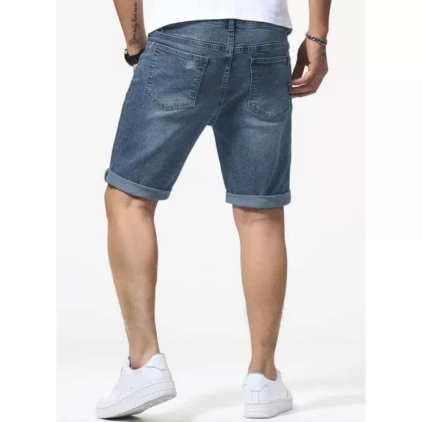 JMIERR Mens Shorts Casual Denim Stretch Slim Fit Washed Distressed Rolled Ripped Jean Shorts for Men
