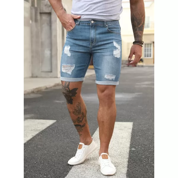 JMIERR Mens Shorts Casual Denim Stretch Slim Fit Washed Distressed Rolled Ripped Jean Shorts for Men