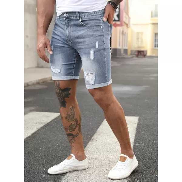JMIERR Mens Shorts Casual Denim Stretch Slim Fit Washed Distressed Rolled Ripped Jean Shorts for Men