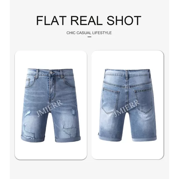 JMIERR Mens Shorts Casual Denim Stretch Slim Fit Washed Distressed Rolled Ripped Jean Shorts for Men