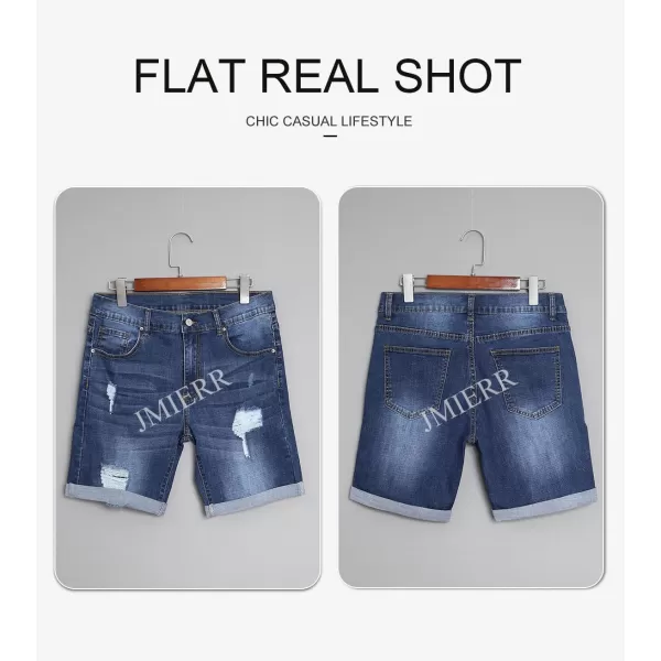 JMIERR Mens Shorts Casual Denim Stretch Slim Fit Washed Distressed Rolled Ripped Jean Shorts for Men