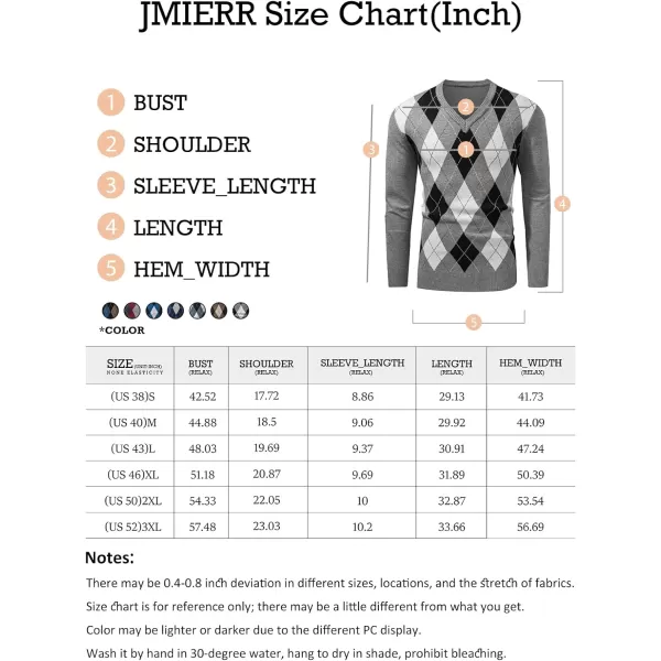 JMIERR Mens Sweaters Casual V Neck Ribbed Knit Slim Fit Long Sleeve Argyle Pullover