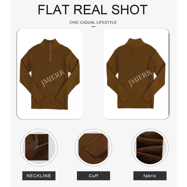 JMIERR Sweaters for Men Winter Slim Fit Mock Neck Polo Polluver Christmas Quarter-Zip Sweaters with Ribbed Edge