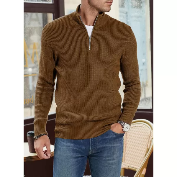 JMIERR Sweaters for Men Winter Slim Fit Mock Neck Polo Polluver Christmas Quarter-Zip Sweaters with Ribbed Edge