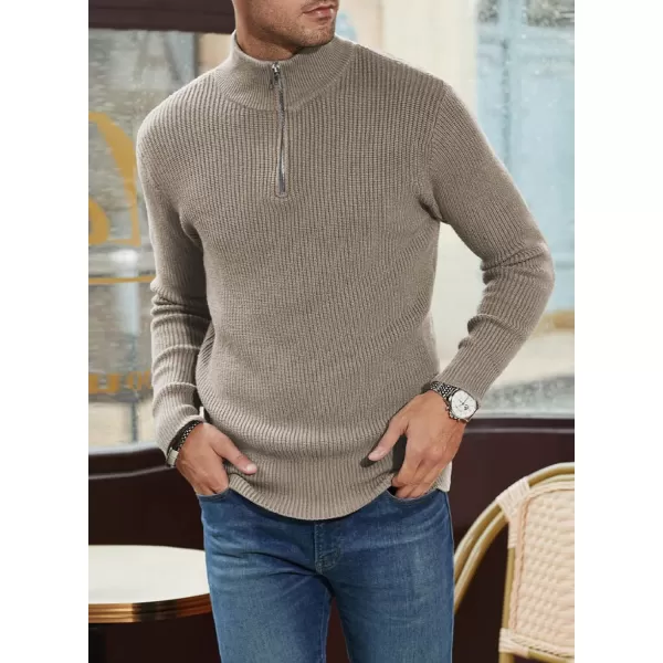 JMIERR Sweaters for Men Winter Slim Fit Mock Neck Polo Polluver Christmas Quarter-Zip Sweaters with Ribbed Edge