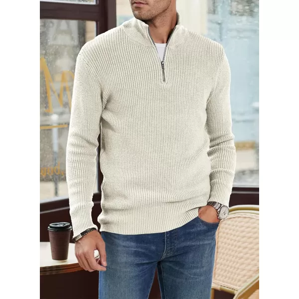 JMIERR Sweaters for Men Winter Slim Fit Mock Neck Polo Polluver Christmas Quarter-Zip Sweaters with Ribbed Edge