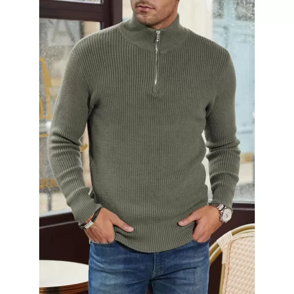 JMIERR Sweaters for Men Winter Slim Fit Mock Neck Polo Polluver Christmas Quarter-Zip Sweaters with Ribbed Edge