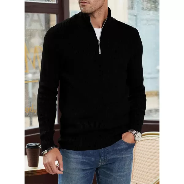 JMIERR Sweaters for Men Winter Slim Fit Mock Neck Polo Polluver Christmas Quarter-Zip Sweaters with Ribbed Edge