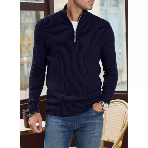JMIERR Sweaters for Men Winter Slim Fit Mock Neck Polo Polluver Christmas Quarter-Zip Sweaters with Ribbed Edge