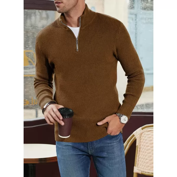 JMIERR Sweaters for Men Winter Slim Fit Mock Neck Polo Polluver Christmas Quarter-Zip Sweaters with Ribbed Edge