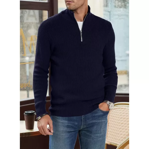 JMIERR Sweaters for Men Winter Slim Fit Mock Neck Polo Polluver Christmas Quarter-Zip Sweaters with Ribbed Edge