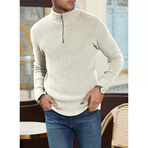 JMIERR Sweaters for Men Winter Slim Fit Mock Neck Polo Polluver Christmas Quarter-Zip Sweaters with Ribbed Edge