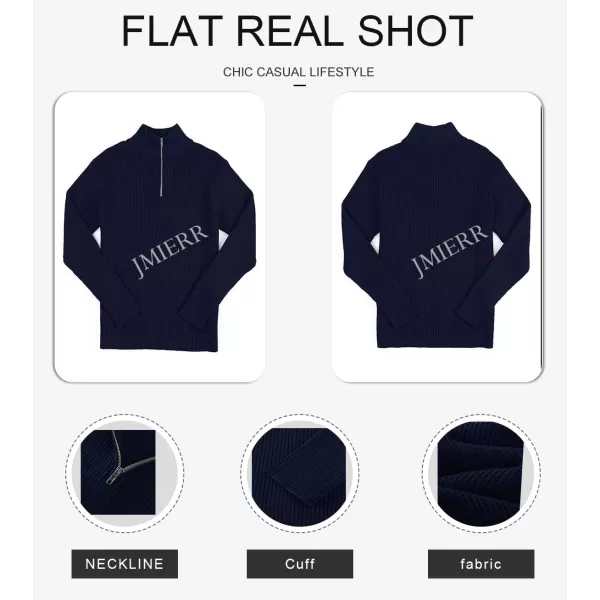JMIERR Sweaters for Men Winter Slim Fit Mock Neck Polo Polluver Christmas Quarter-Zip Sweaters with Ribbed Edge