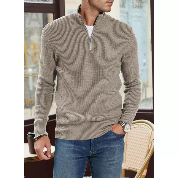 JMIERR Sweaters for Men Winter Slim Fit Mock Neck Polo Polluver Christmas Quarter-Zip Sweaters with Ribbed Edge