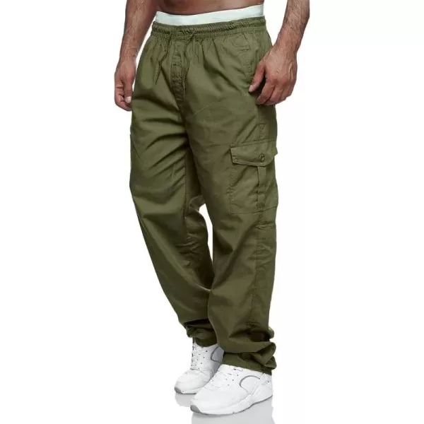JMIERR Cargo Pants for Men Casual Cotton Relaxed Fit Pants Stretch Elastic Waist Lightweight Work Pants Multi Pockets