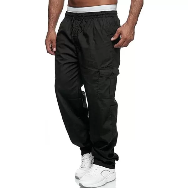 JMIERR Cargo Pants for Men Casual Cotton Relaxed Fit Pants Stretch Elastic Waist Lightweight Work Pants Multi Pockets