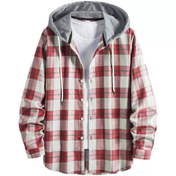 JMIERR Flannel Hoodies for Men Casual Button Down PlaidLong Sleeve Lightweight Shirts Jackets