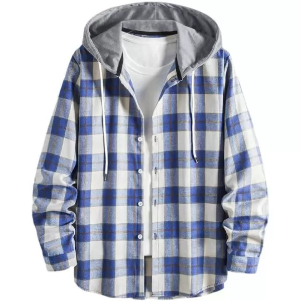 JMIERR Flannel Hoodies for Men Casual Button Down PlaidLong Sleeve Lightweight Shirts Jackets