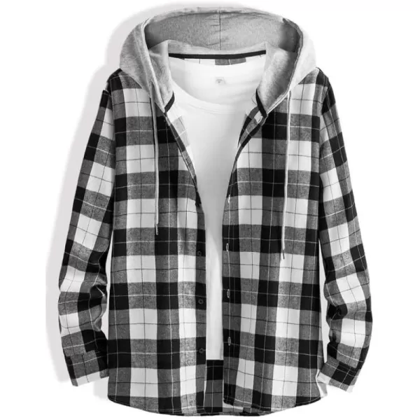 JMIERR Flannel Hoodies for Men Casual Button Down PlaidLong Sleeve Lightweight Shirts Jackets