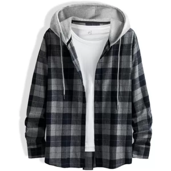 JMIERR Flannel Hoodies for Men Casual Button Down PlaidLong Sleeve Lightweight Shirts Jackets