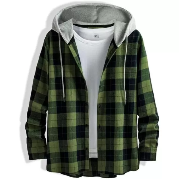 JMIERR Flannel Hoodies for Men Casual Button Down PlaidLong Sleeve Lightweight Shirts Jackets