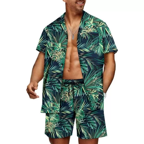 JMIERR Men Hawaiian Matching Set, Casual Summer Beach 2 Piece Outfits Button Down Short Sleeve Shirts and Shorts