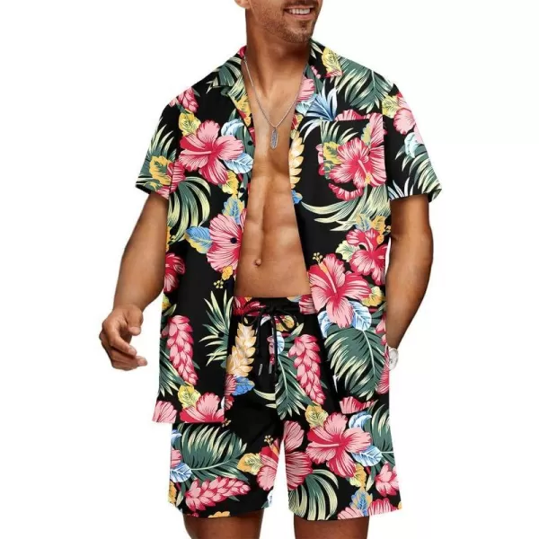 JMIERR Men Hawaiian Matching Set, Casual Summer Beach 2 Piece Outfits Button Down Short Sleeve Shirts and Shorts