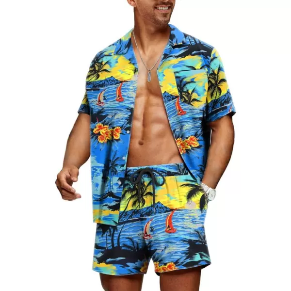 JMIERR Men Hawaiian Matching Set, Casual Summer Beach 2 Piece Outfits Button Down Short Sleeve Shirts and Shorts