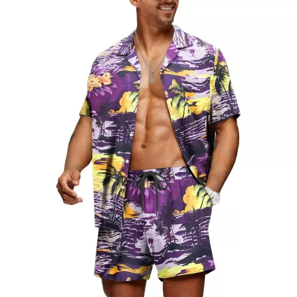 JMIERR Men Hawaiian Matching Set, Casual Summer Beach 2 Piece Outfits Button Down Short Sleeve Shirts and Shorts
