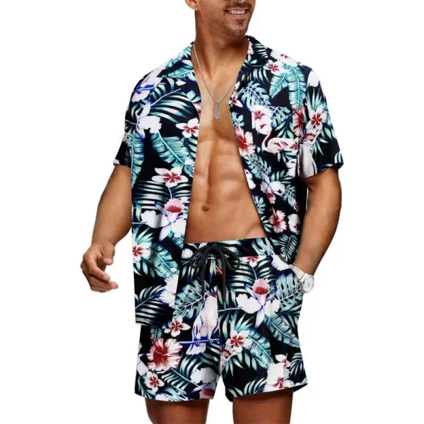 JMIERR Men Hawaiian Matching Set, Casual Summer Beach 2 Piece Outfits Button Down Short Sleeve Shirts and Shorts