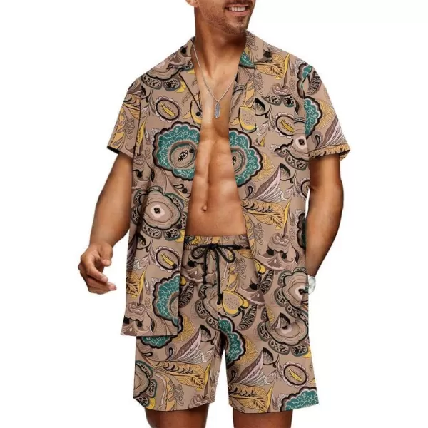 JMIERR Men Hawaiian Matching Set, Casual Summer Beach 2 Piece Outfits Button Down Short Sleeve Shirts and Shorts